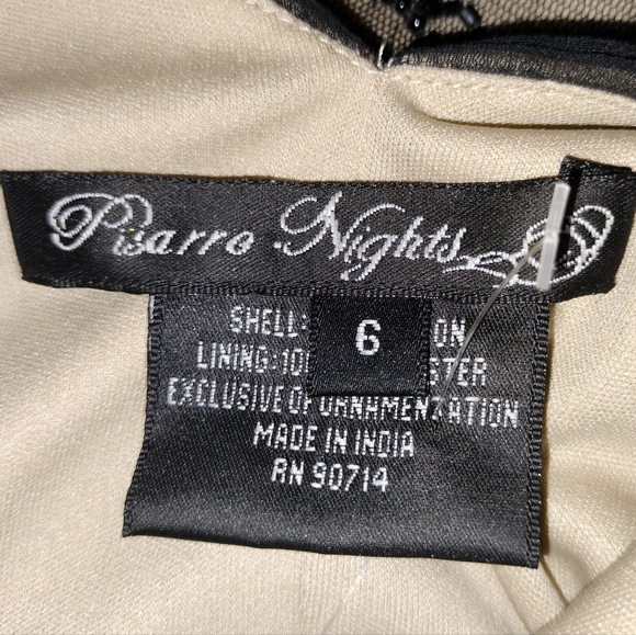 NWOT Pisarro Nights Beaded Sequin Overlay Black and Nude Dress Sz. 6 - Picture 13 of 14